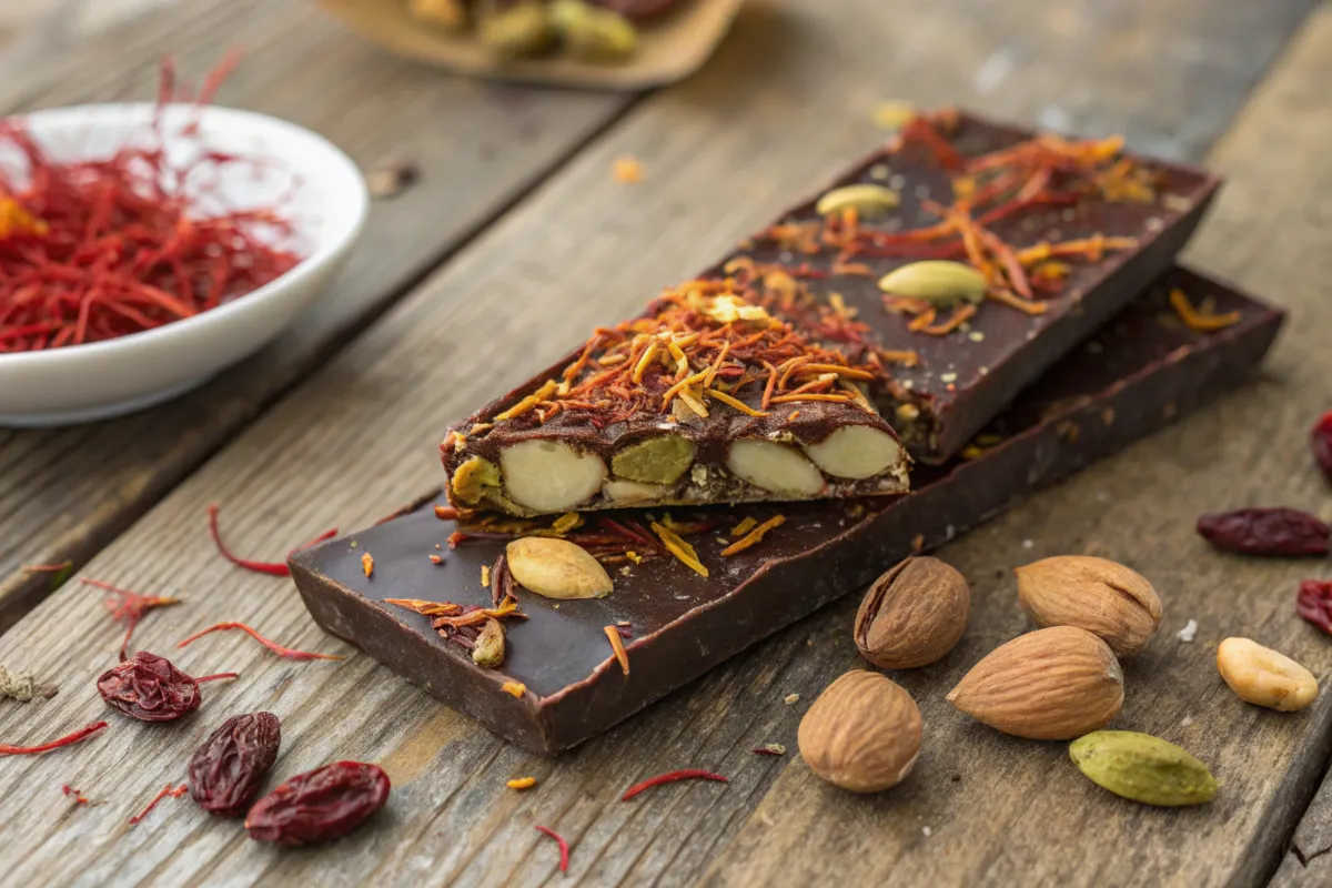 Dubai chocolate bar ingredients -dates, saffron, and nuts