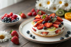 Image of an Easy Fruit Suedoise recipe, a simple layered dessert. Featuring a base of fresh seasonal fruits, a smooth custard layer, and a crispy topping, ready to enjoy