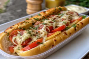 A photo capturing the family aspect of a Homemade Sub in a Tub, showing people enjoying the sub together. The tub can be in the center of the table or a picnic with hands reaching for a bite. This image emphasizes sharing, fun, and communal enjoyment