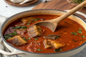 Serving of ogbono soup with fufu