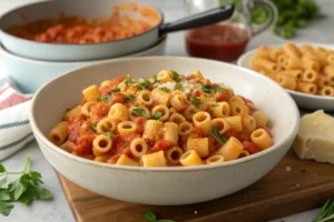Photo of a quick and Easy Ditalini Pasta recipe. This dish showcases its simplicity and speed of preparation, with the pasta being combined with a flavorful sauce